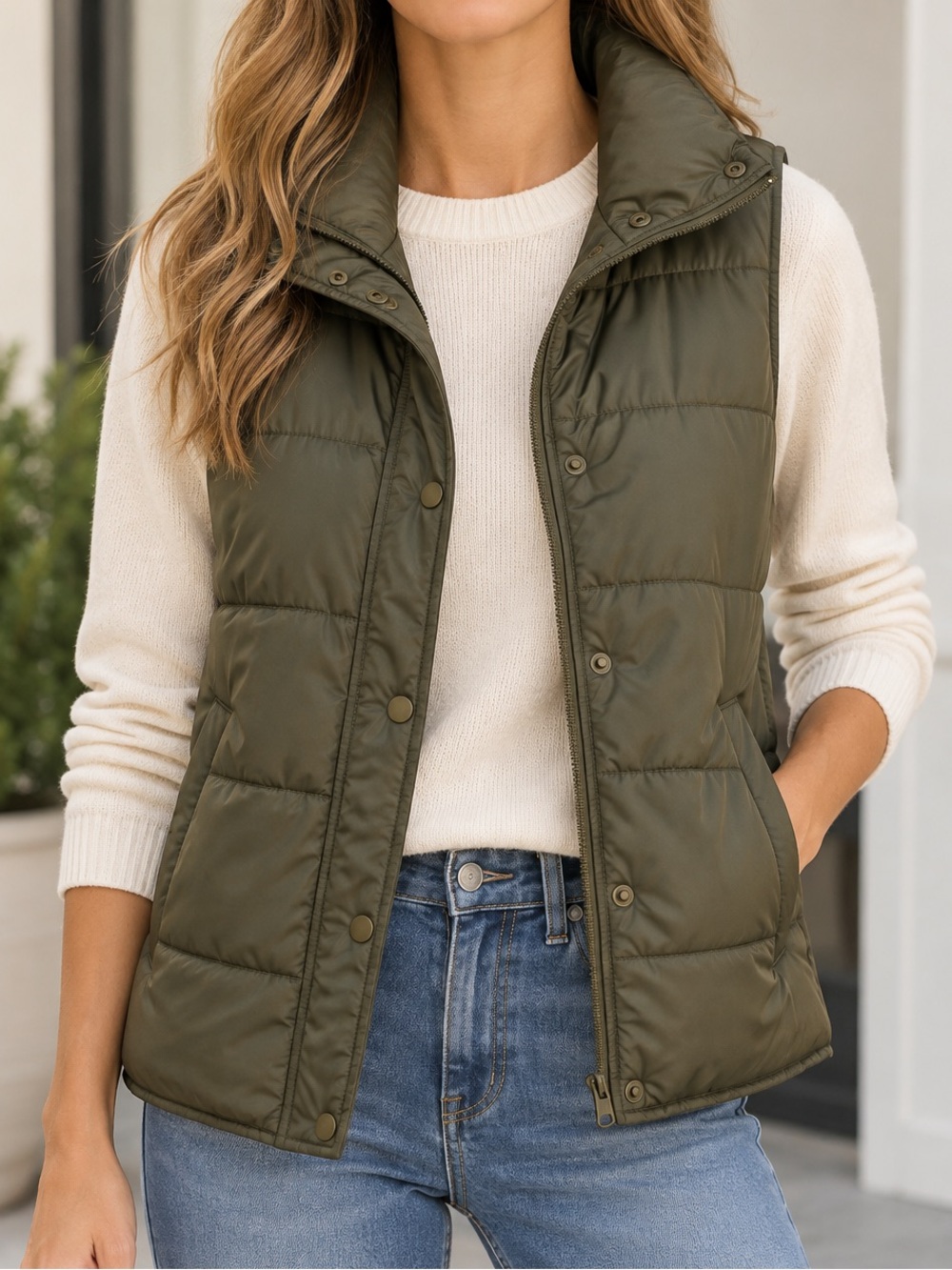 Old Navy Olive Green Puffer Vest sz S